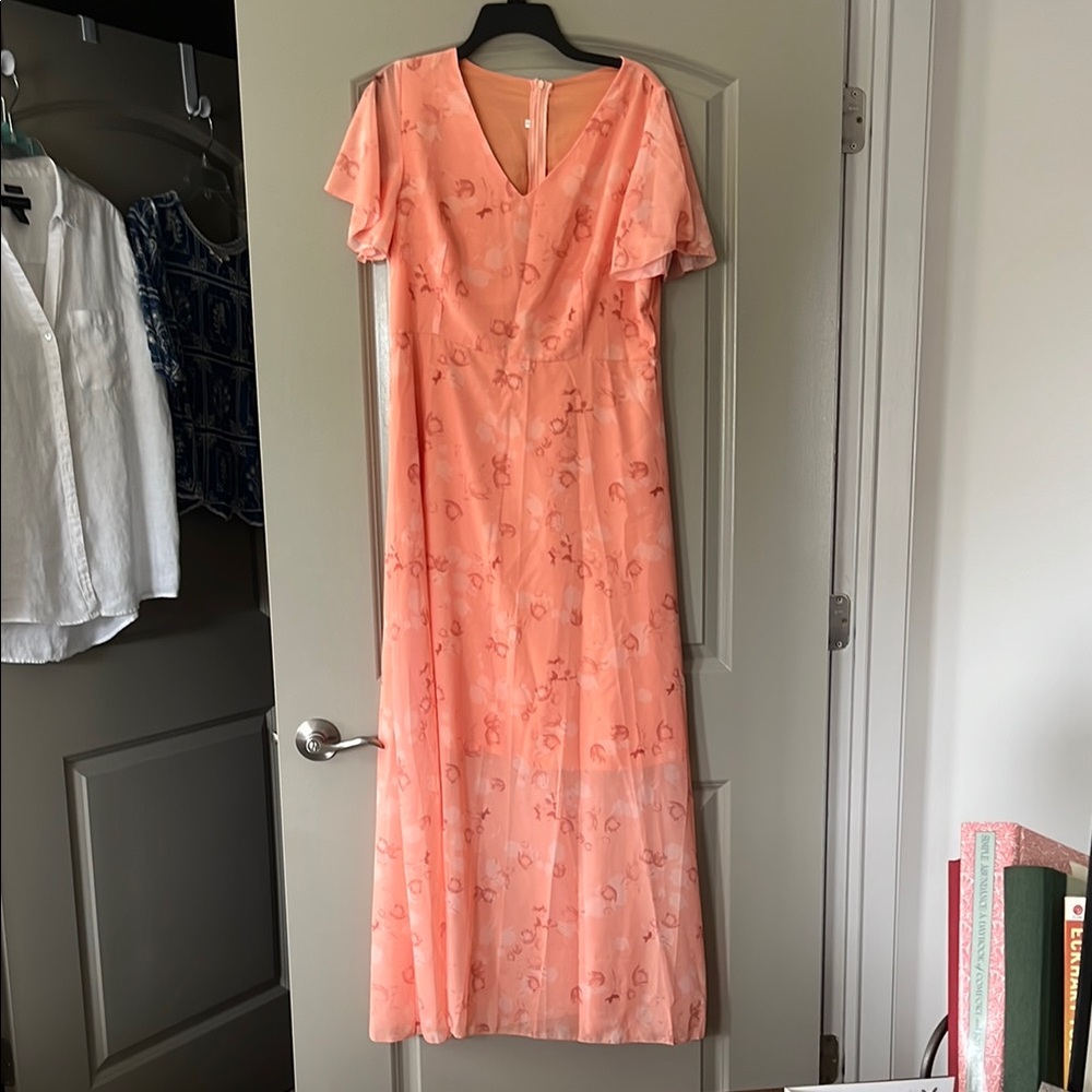 Elegant Peach Floral Maxi Dress